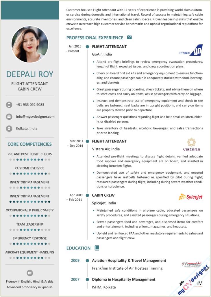 Sample Resume For Fresh Graduate Flight Attendant - Resume Example Gallery