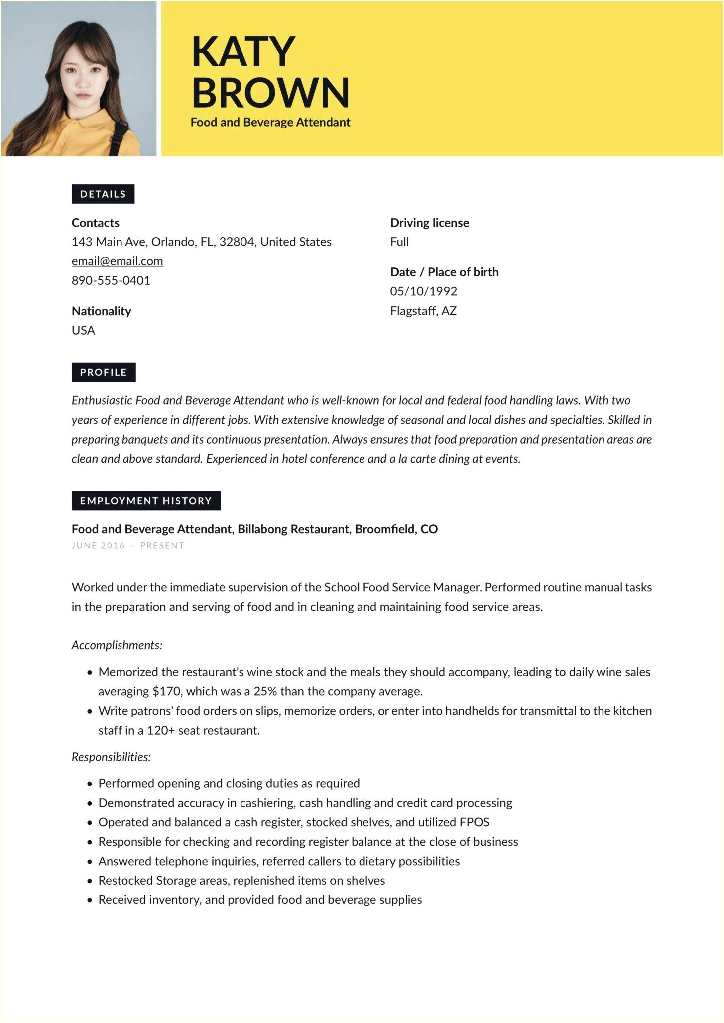 Food And Beverage Captain Resume Sample - Resume Example Gallery