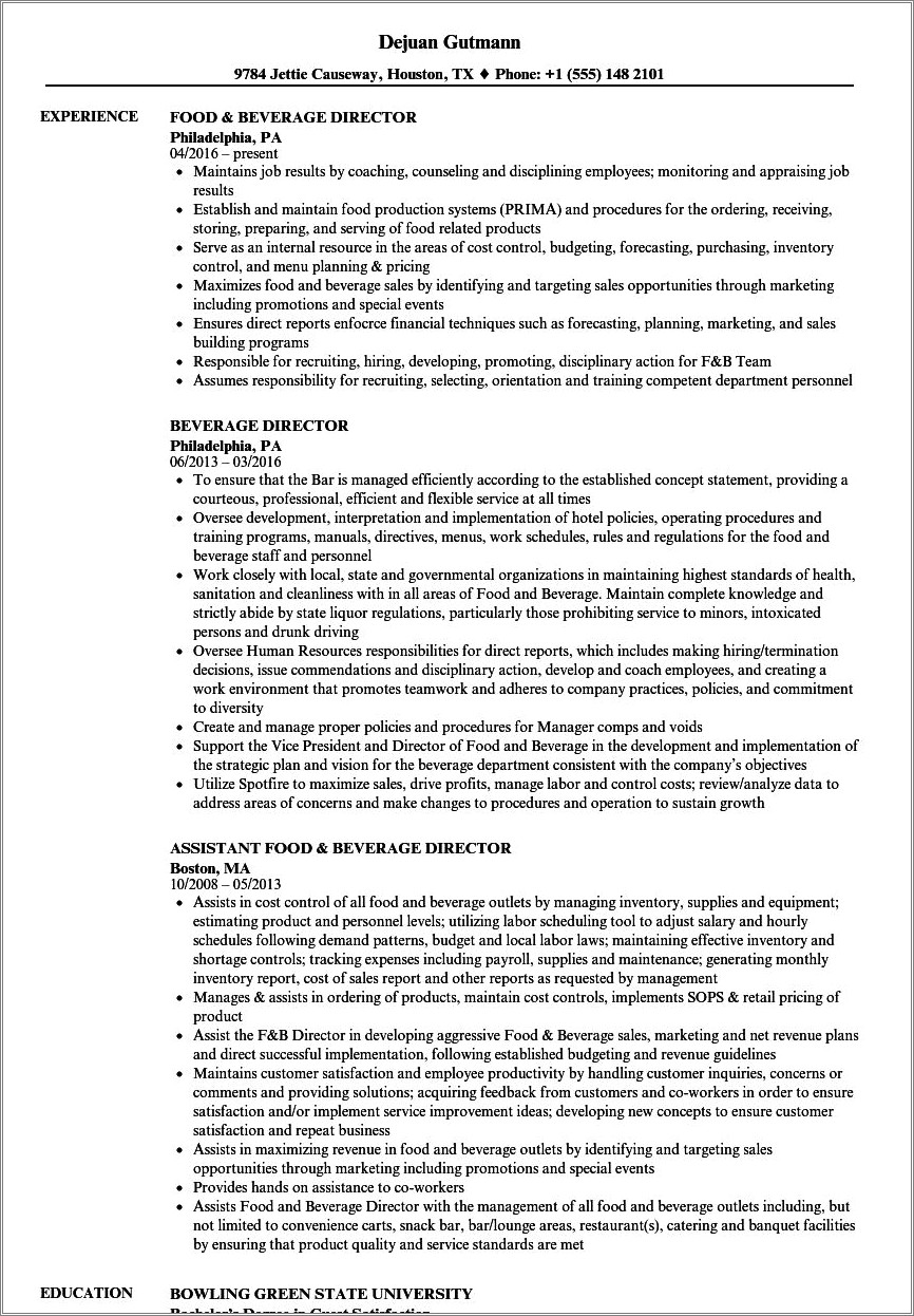 food-and-beverage-manager-resume-summary-resume-example-gallery