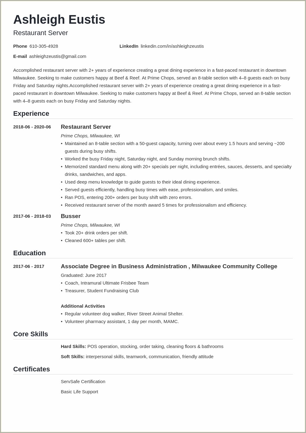 food-and-beverage-server-resume-samples-resume-example-gallery