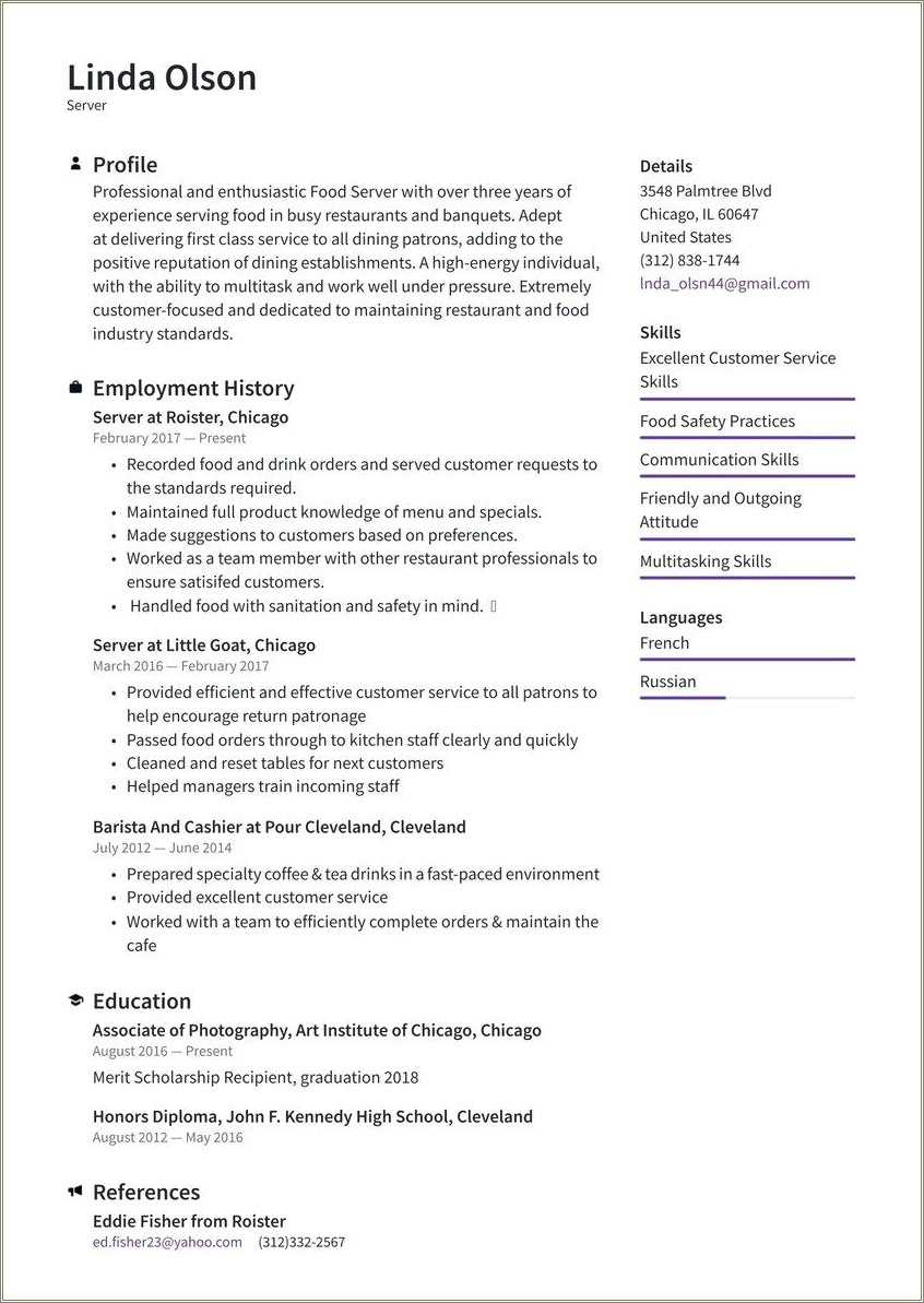 Food Service Job Resume Samples Resume Example Gallery