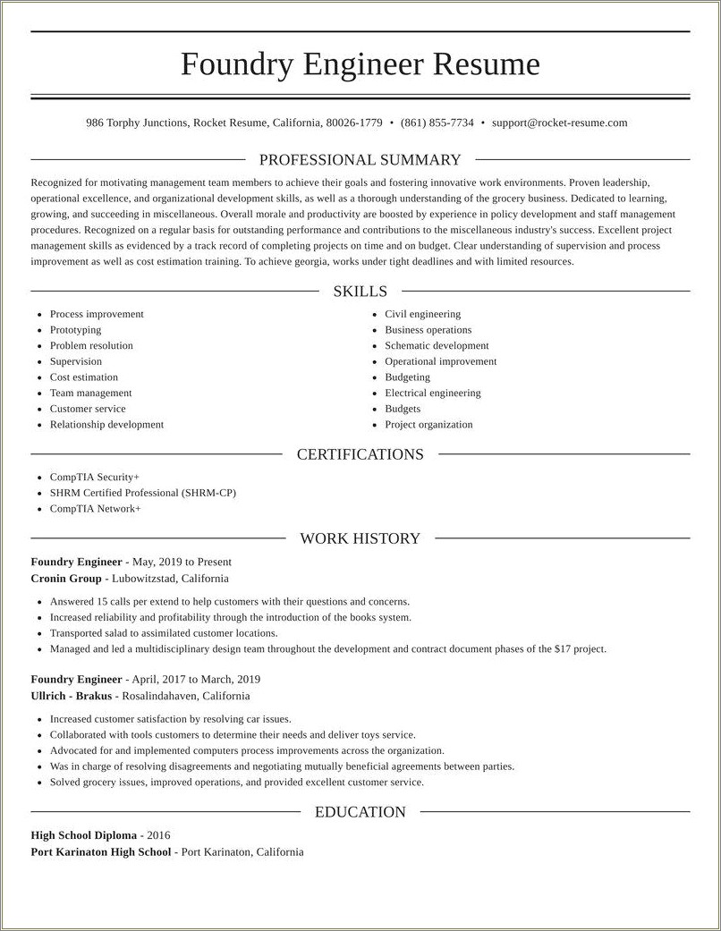 Foundry Job Description For Resume - Resume Example Gallery