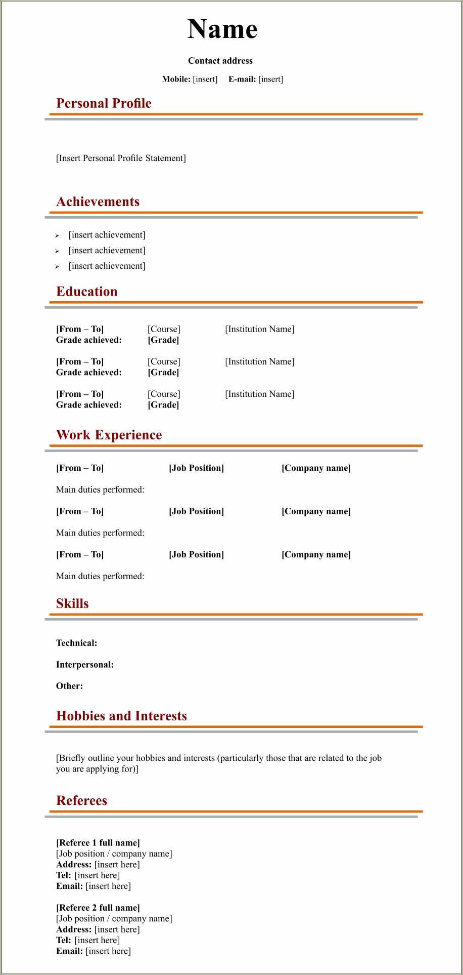 Free Fill In Resumes Printable Resume Example Gallery