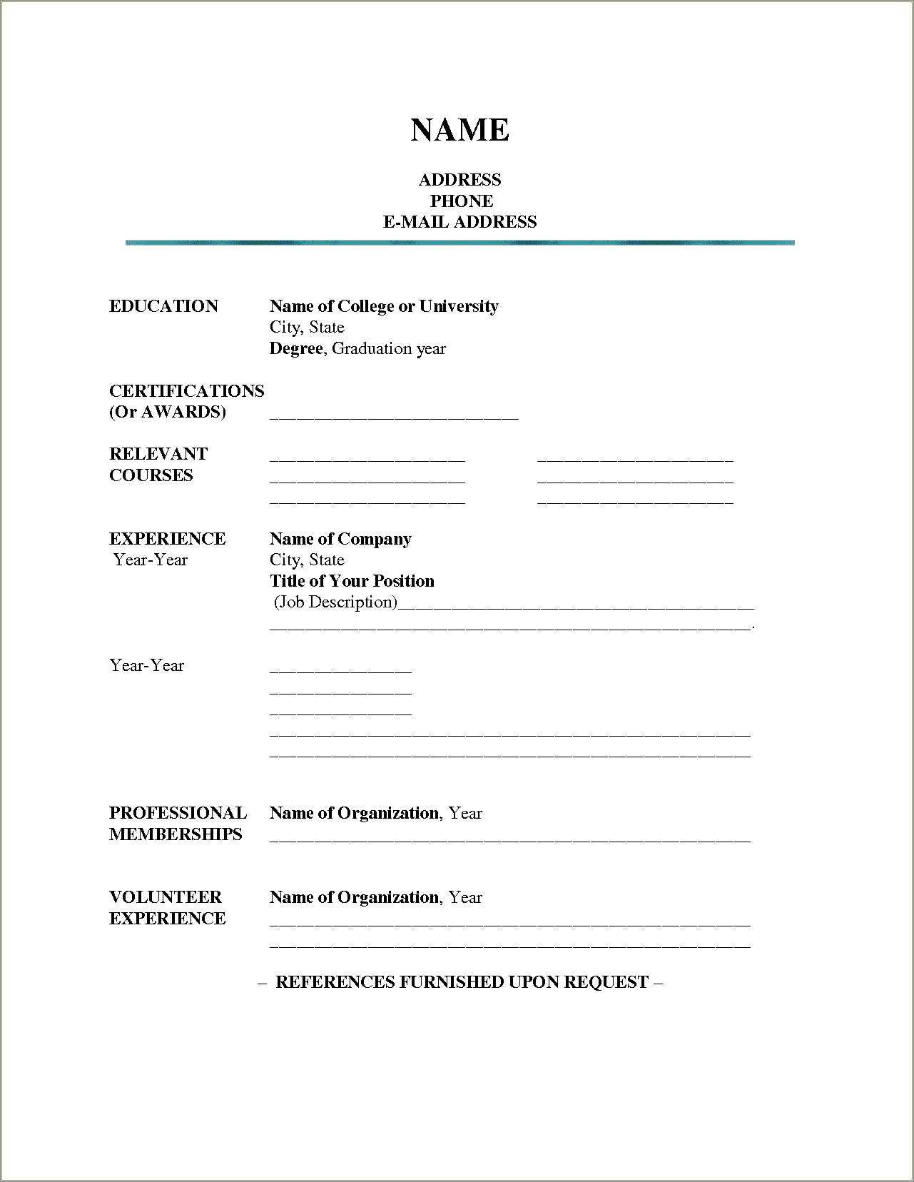 Free Fill In The Blank Resume Pdf Resume Example Gallery