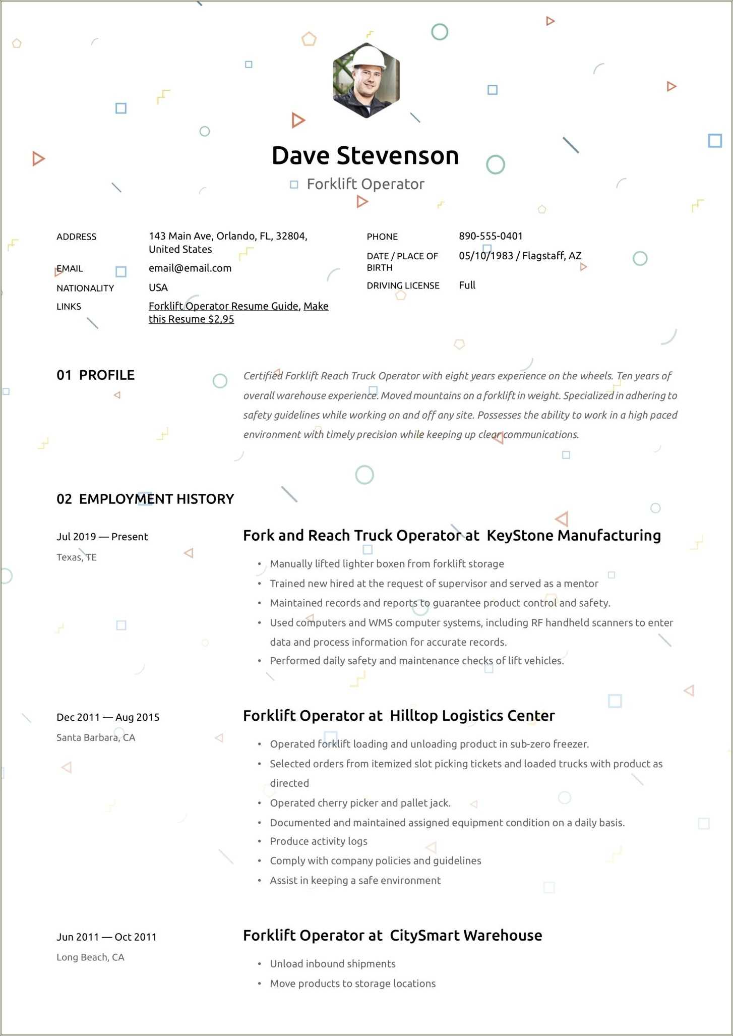 Free Forklift Operator Resume Sample - Resume Example Gallery