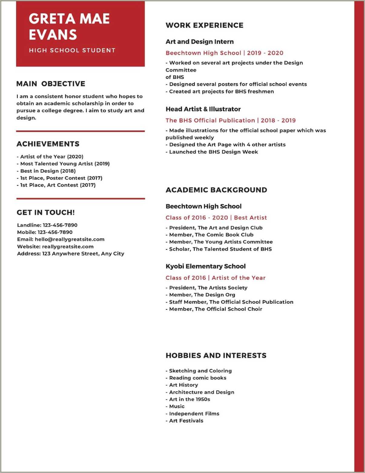 Printable Resume Template For High School Students Resume Example Gallery