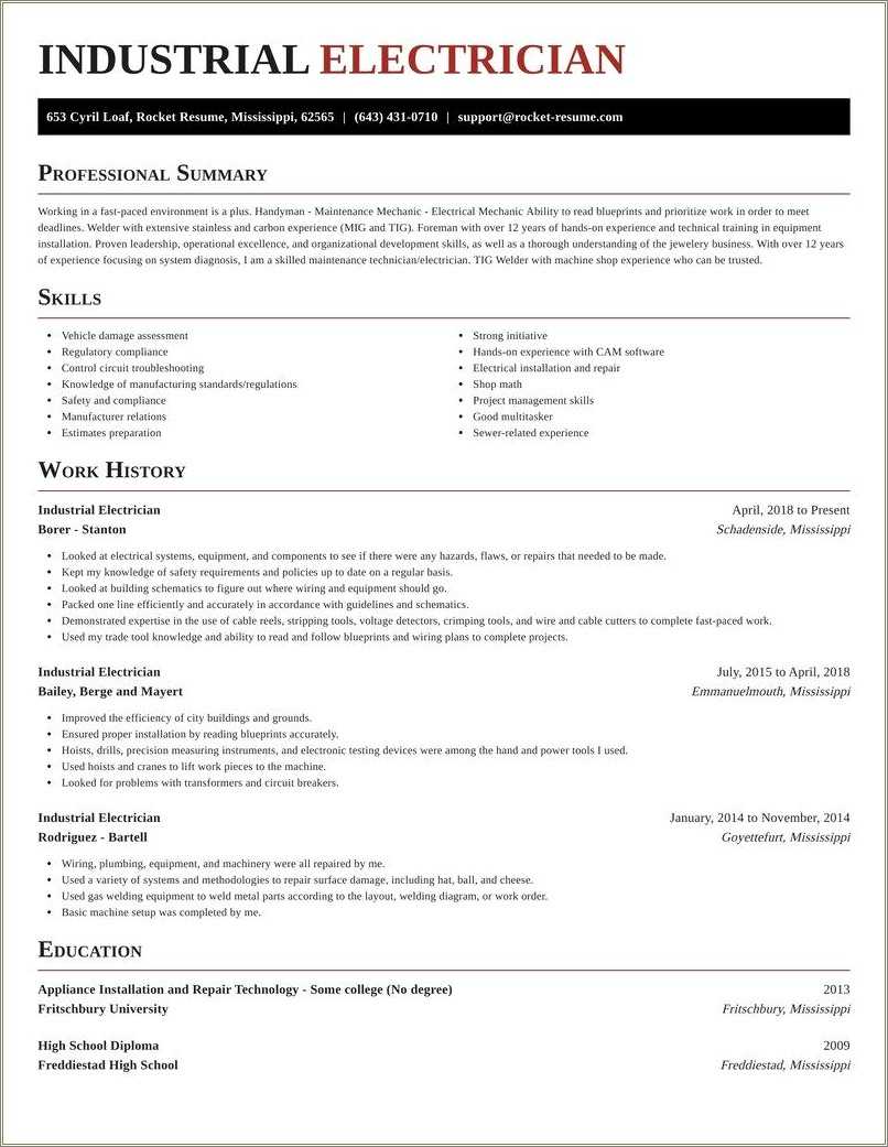 Electrical Foreman Job Description For Resume