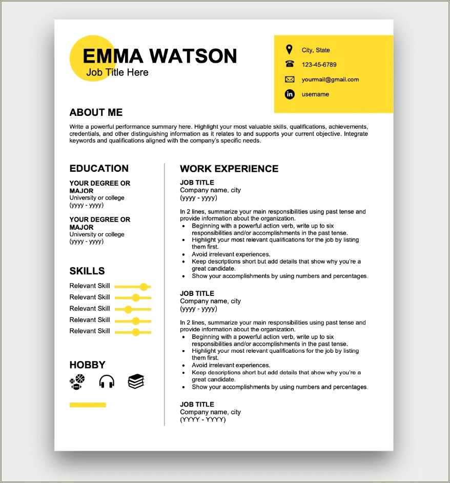 Resume Template For College Admissions