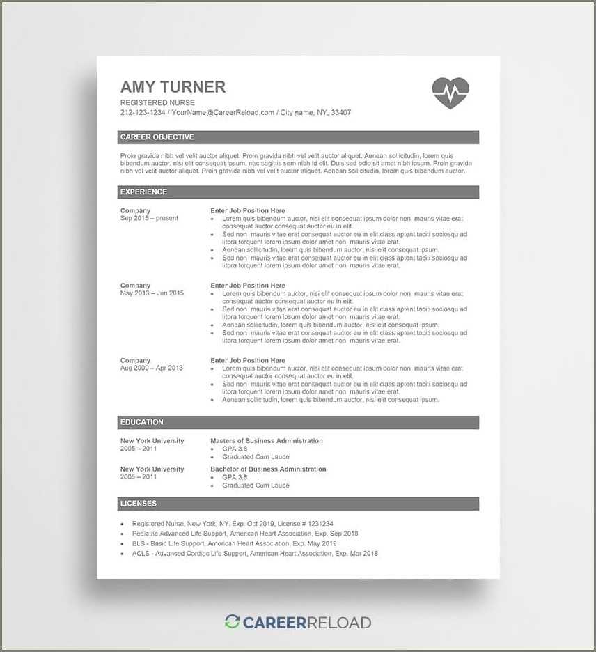 free resumes templates for registered nurses