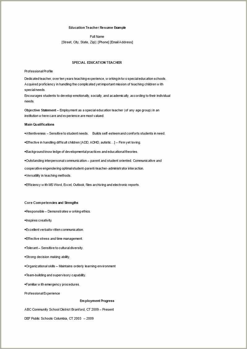 Free Special Education Teacher Resume Templates Resume Example Gallery