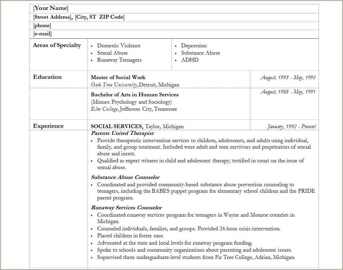 Social Work Resume Template Word