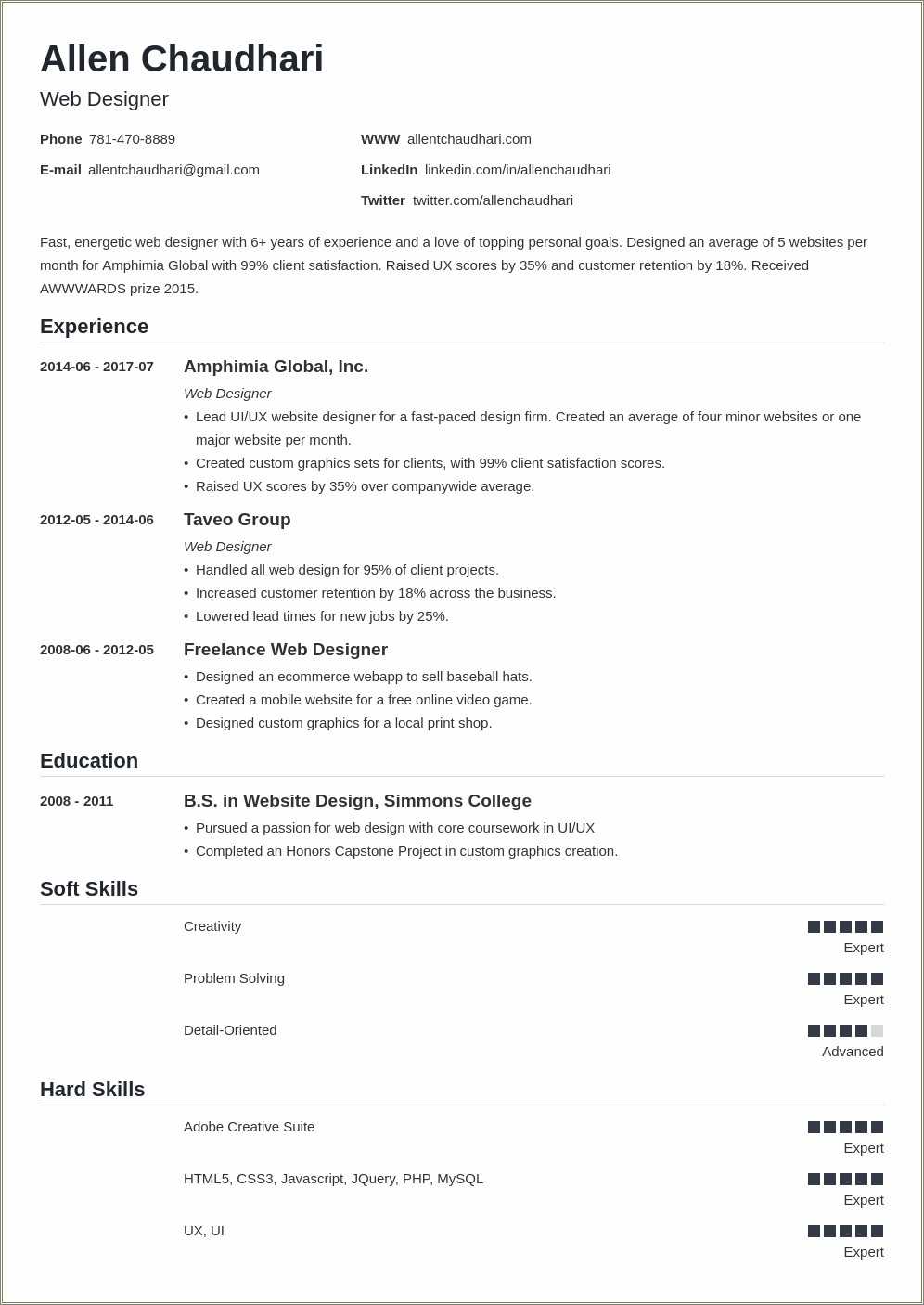 Freelance Web Designer Resume Example - Resume Example Gallery