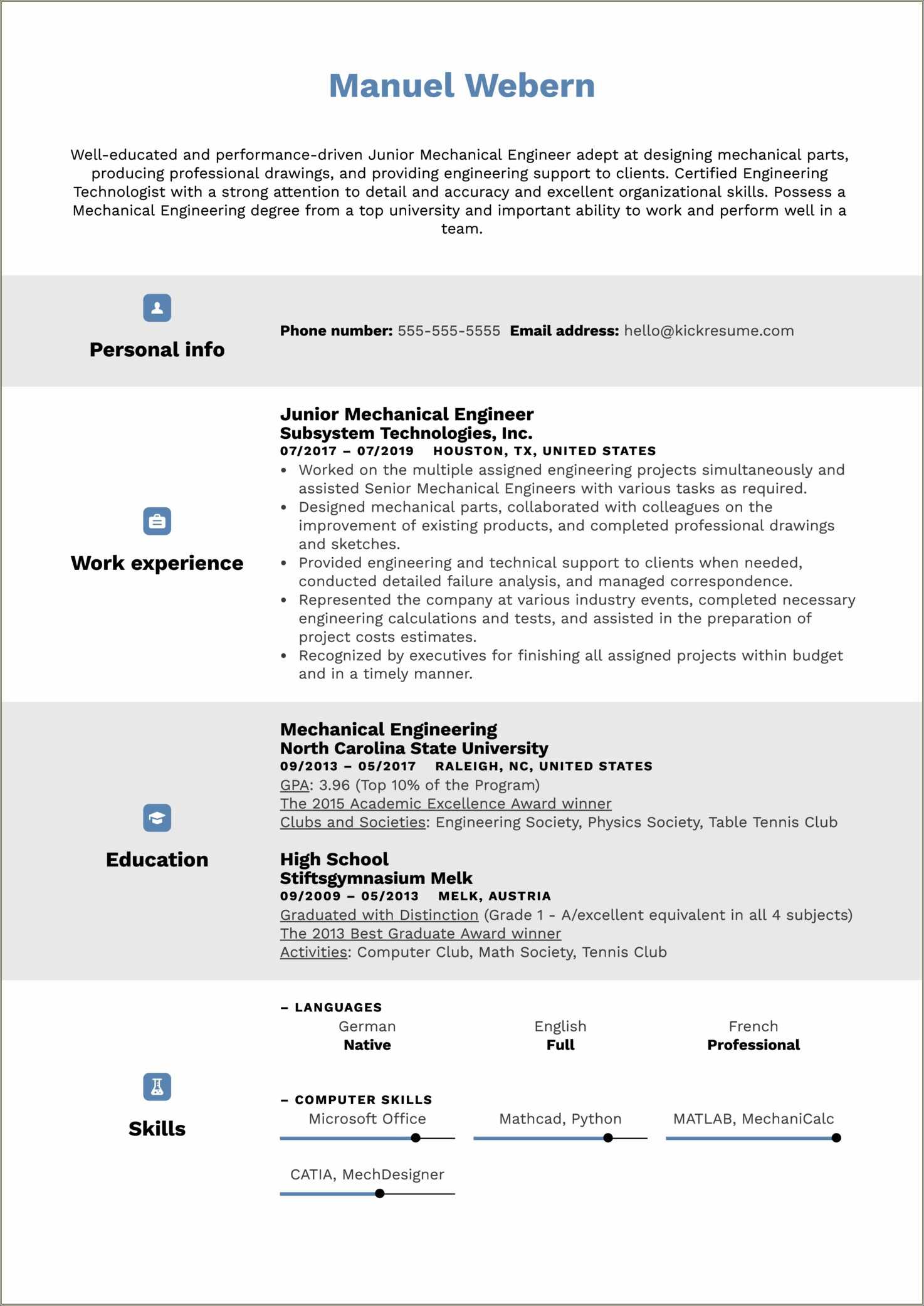 Mechanical Engineering Fresh Graduate Resume Sample - Resume Example ...