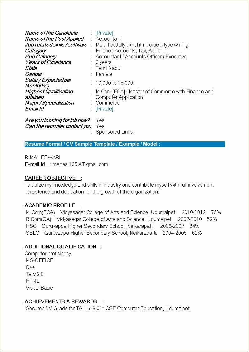 bca fresher resume format download in ms word