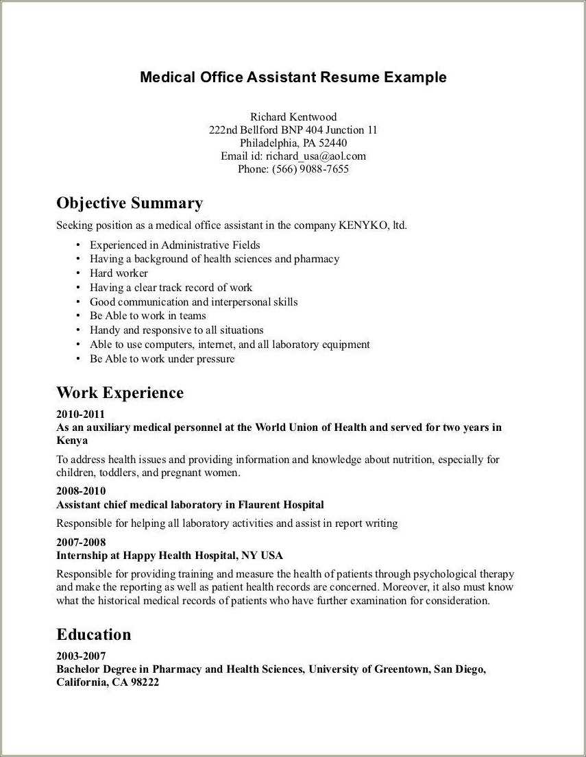 Medical Front Desk Receptionist Resume Sample - Resume Example Gallery