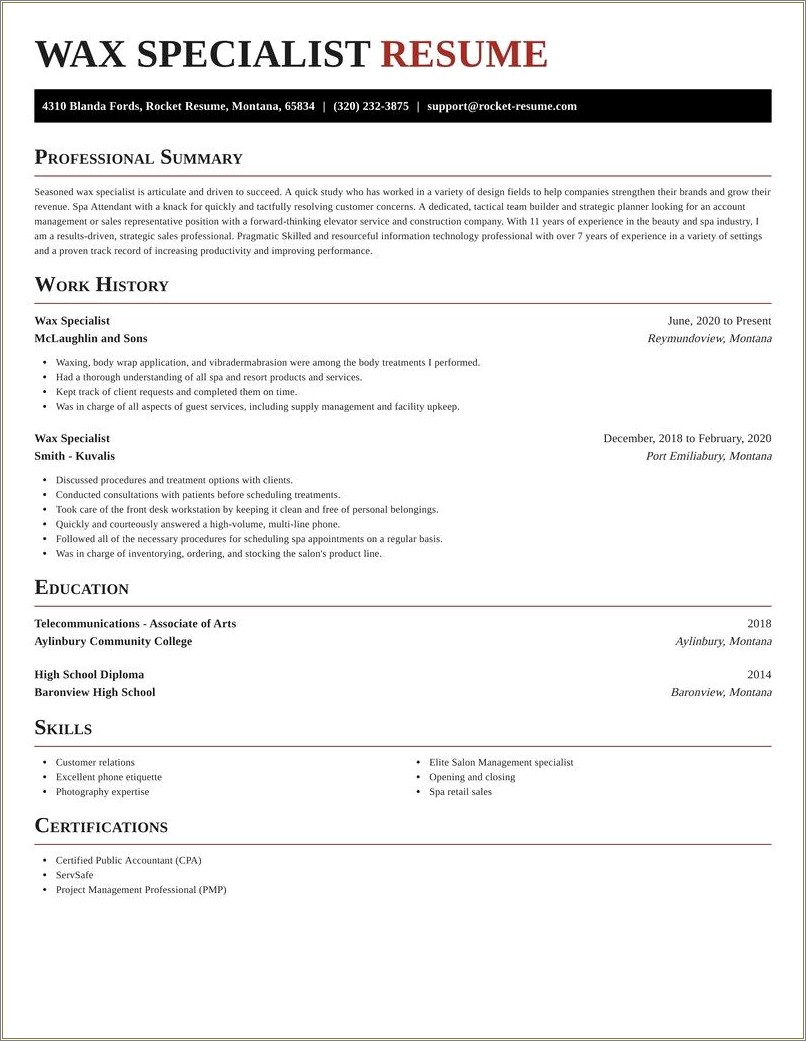 Spa Front Desk Resume Samples Resume Example Gallery