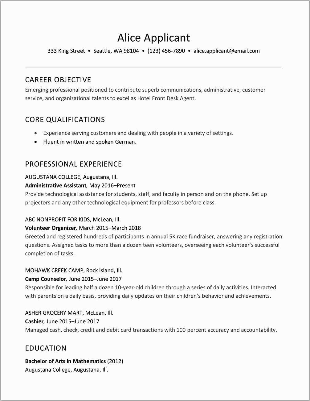 Front Office Assistant Resume Objective Resume Example Gallery