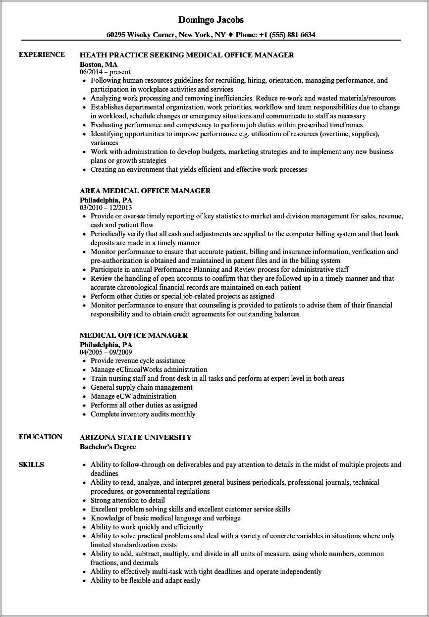 Front Office Manager Resume Summary Resume Example Gallery