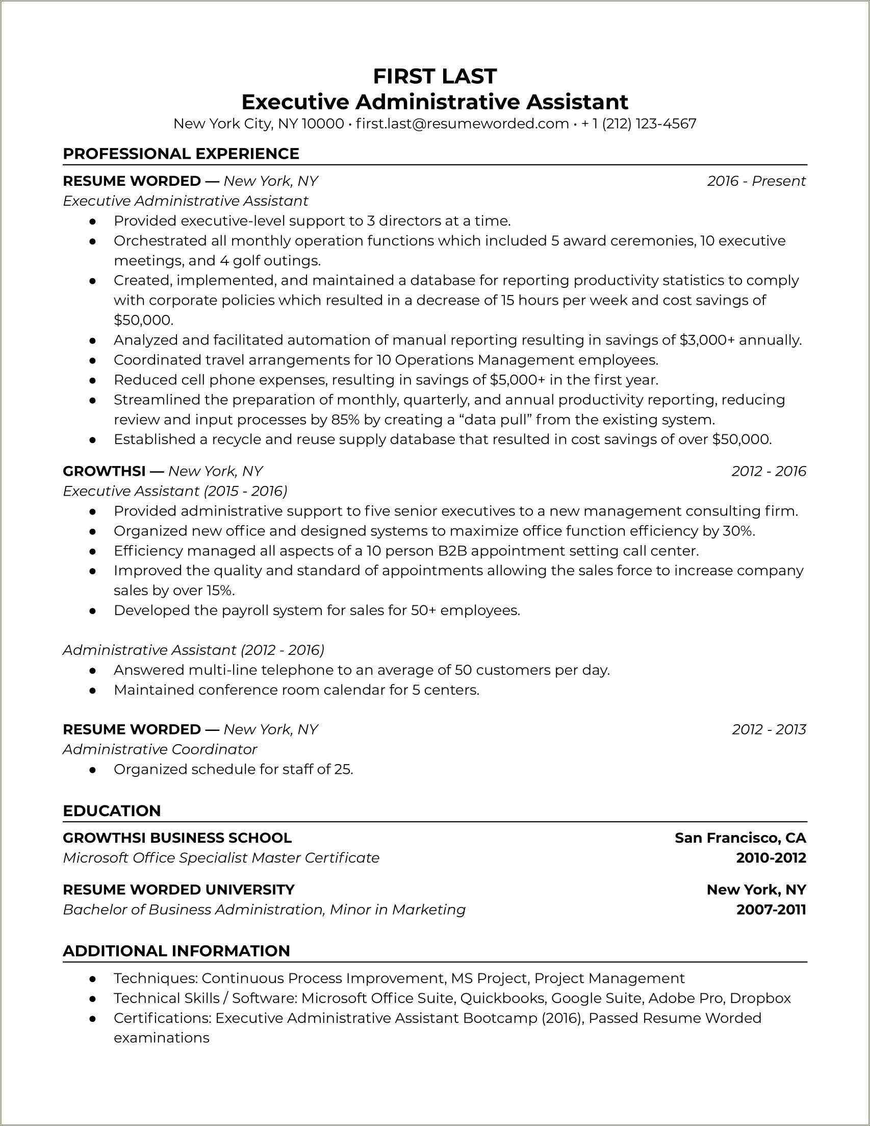 free administrative assistant functional resume template