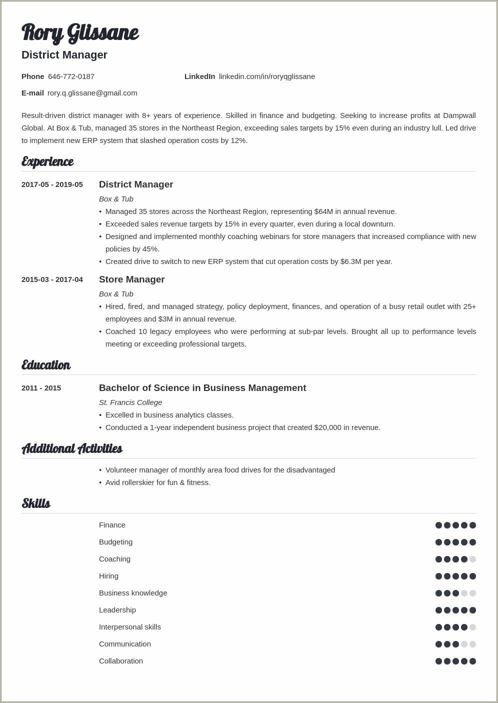 Gamestop District Manager Resume Example Resume Example Gallery