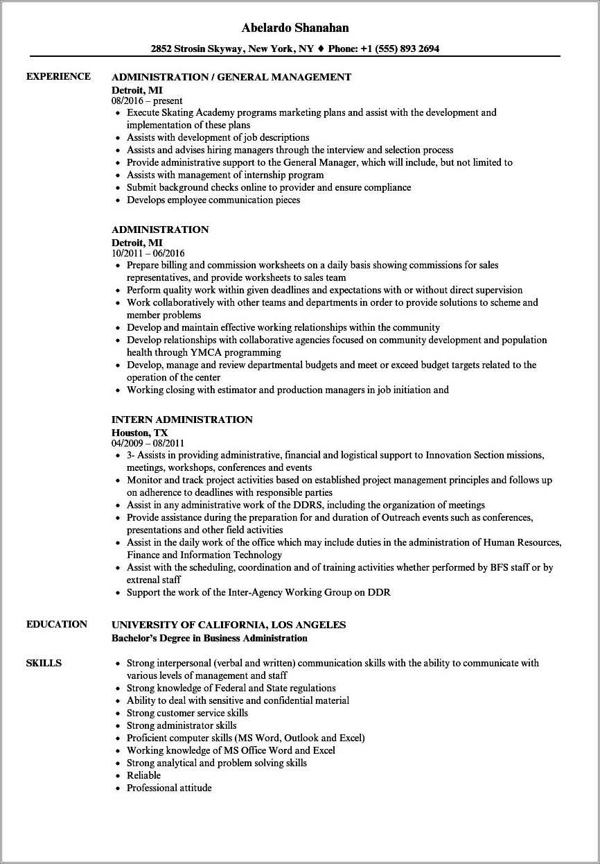 General Administration Department Resume Sample - Resume Example Gallery