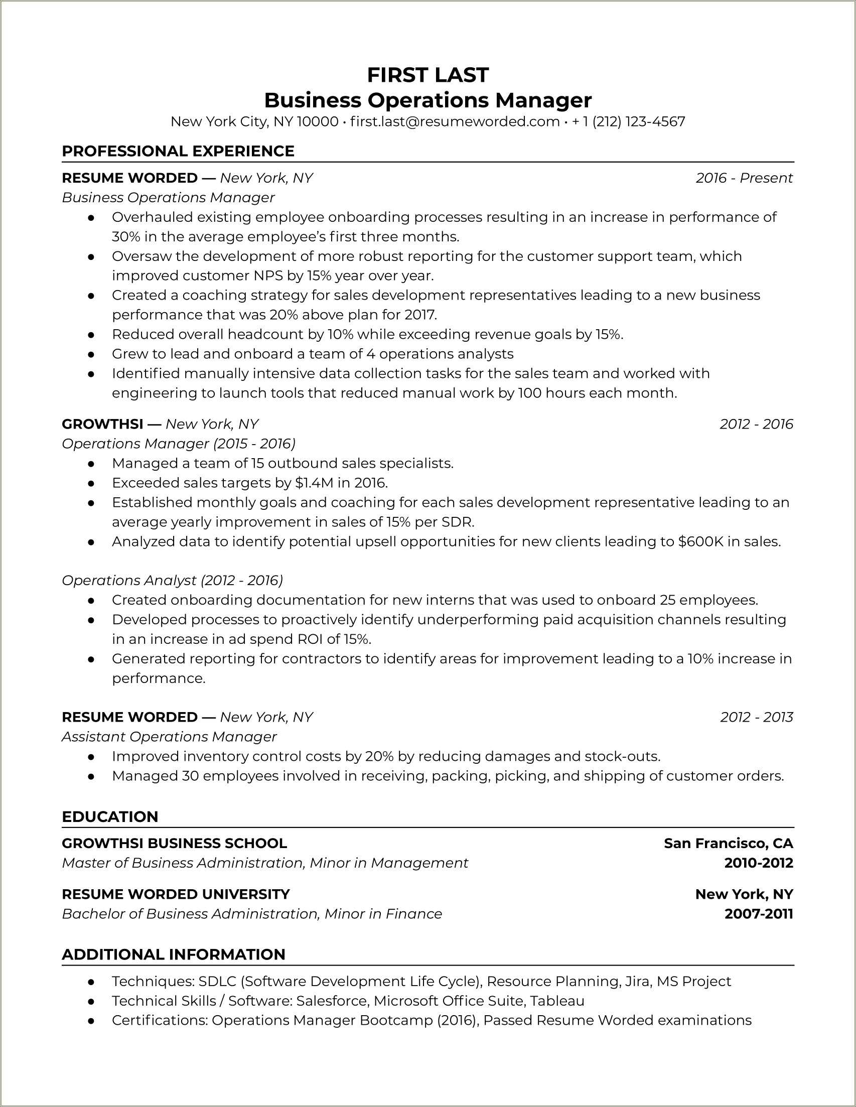 General Contractor Construction Business Owner Warehouse Resume Example ...