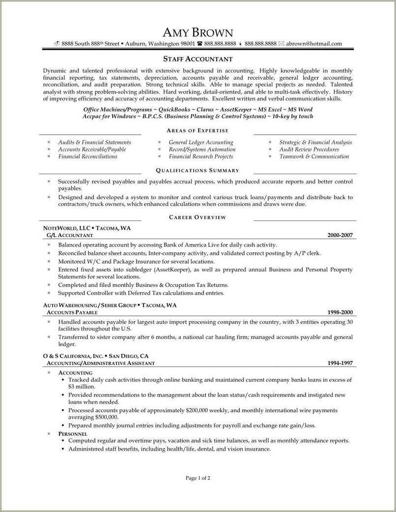 General Ledger Accountant Resume Example - Resume Example Gallery