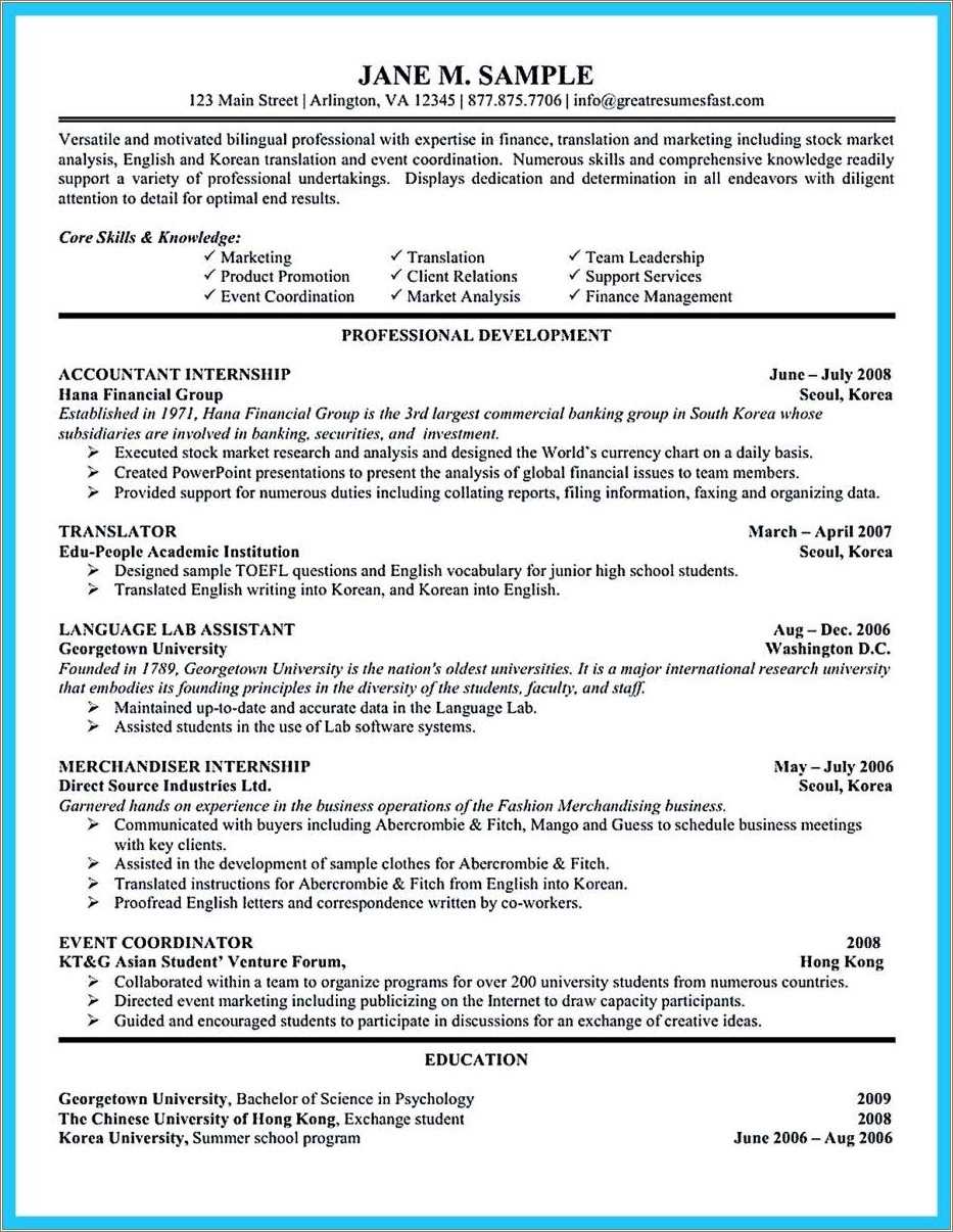 University Resume Sample Career Center - Resume Example Gallery