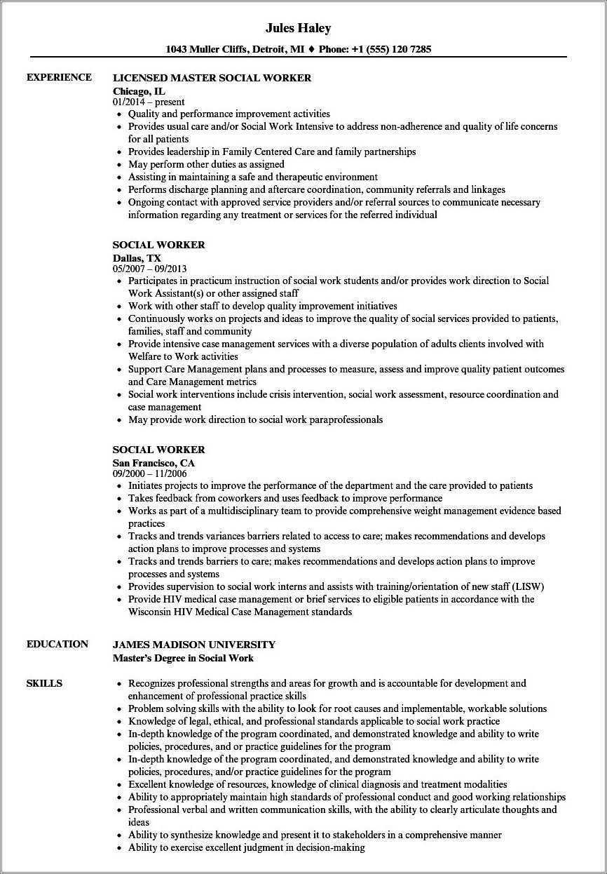 Sample Geriatric Social Worker Resume - Resume Example Gallery