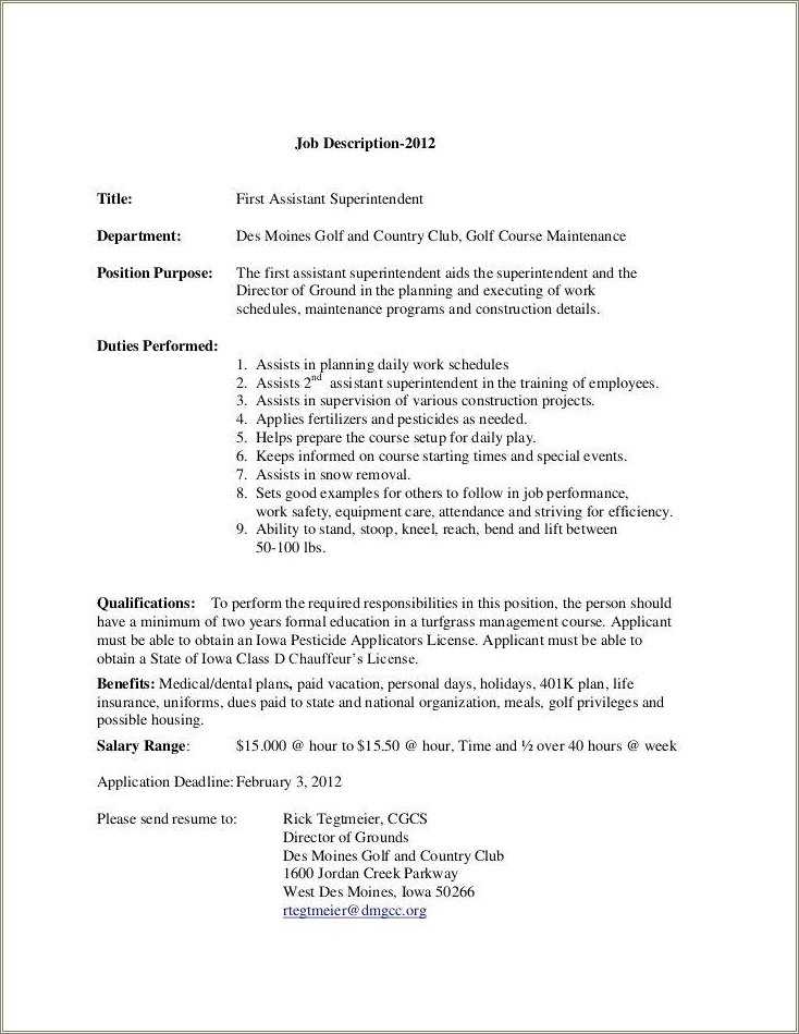 Lawn Maintenance Job Description Resume