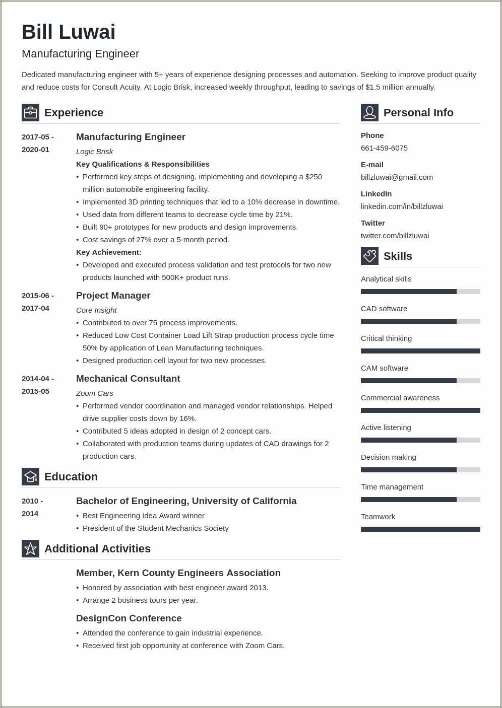 Good Manufacturing Engineer Resume Sample - Resume Example Gallery