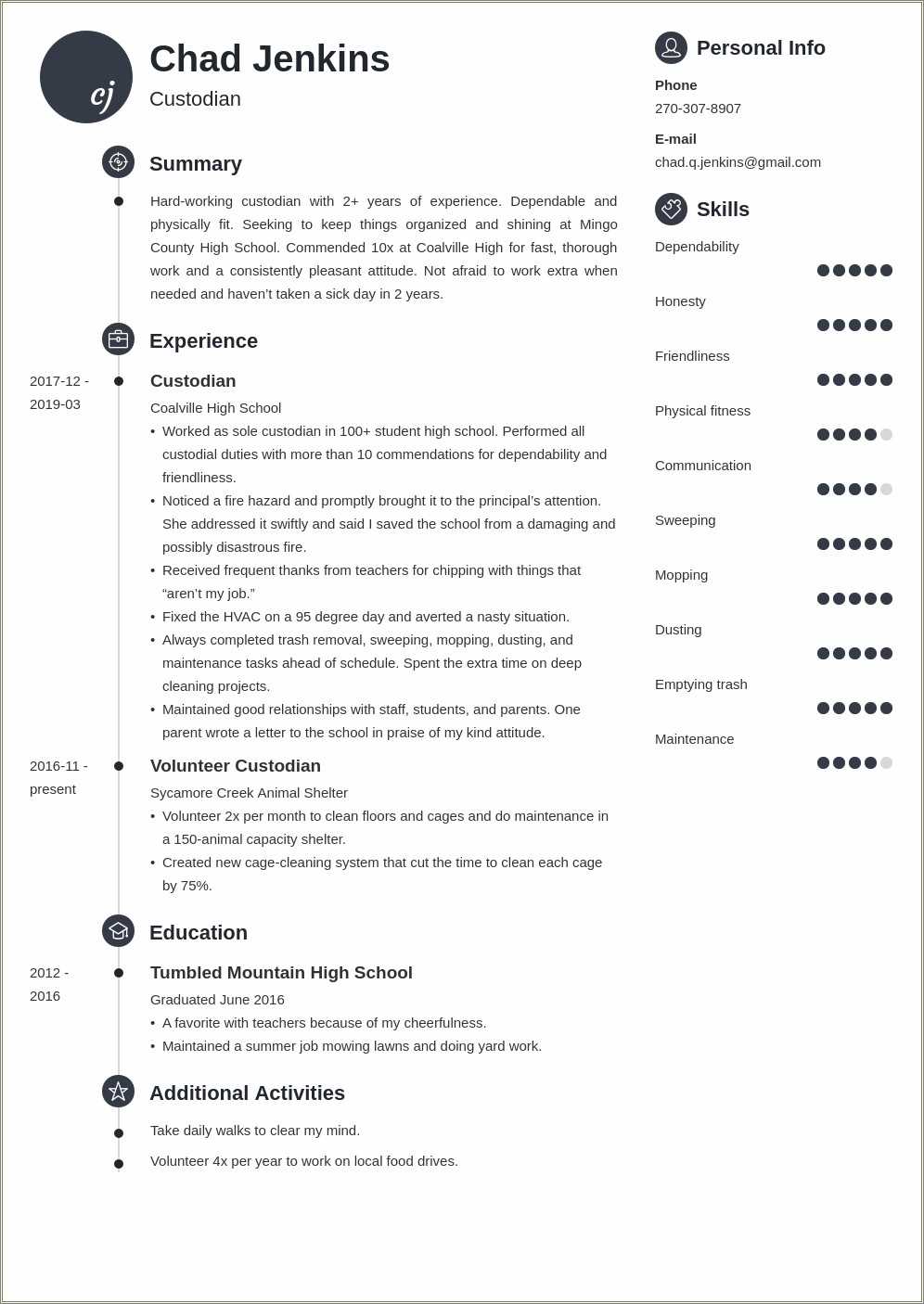 Good Objective For Custodian Resume Resume Example Gallery