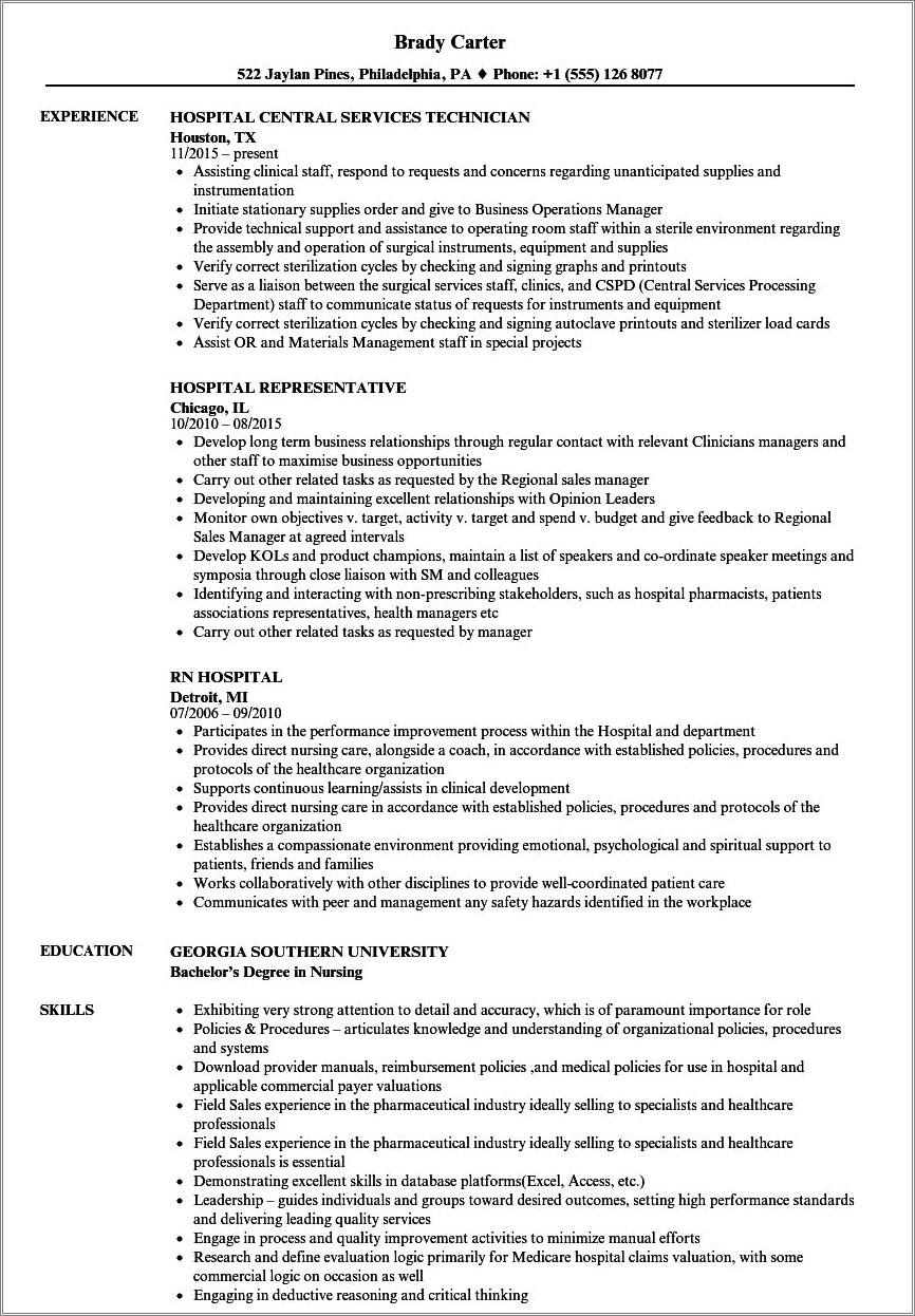 Resume Templates For Hospital Job