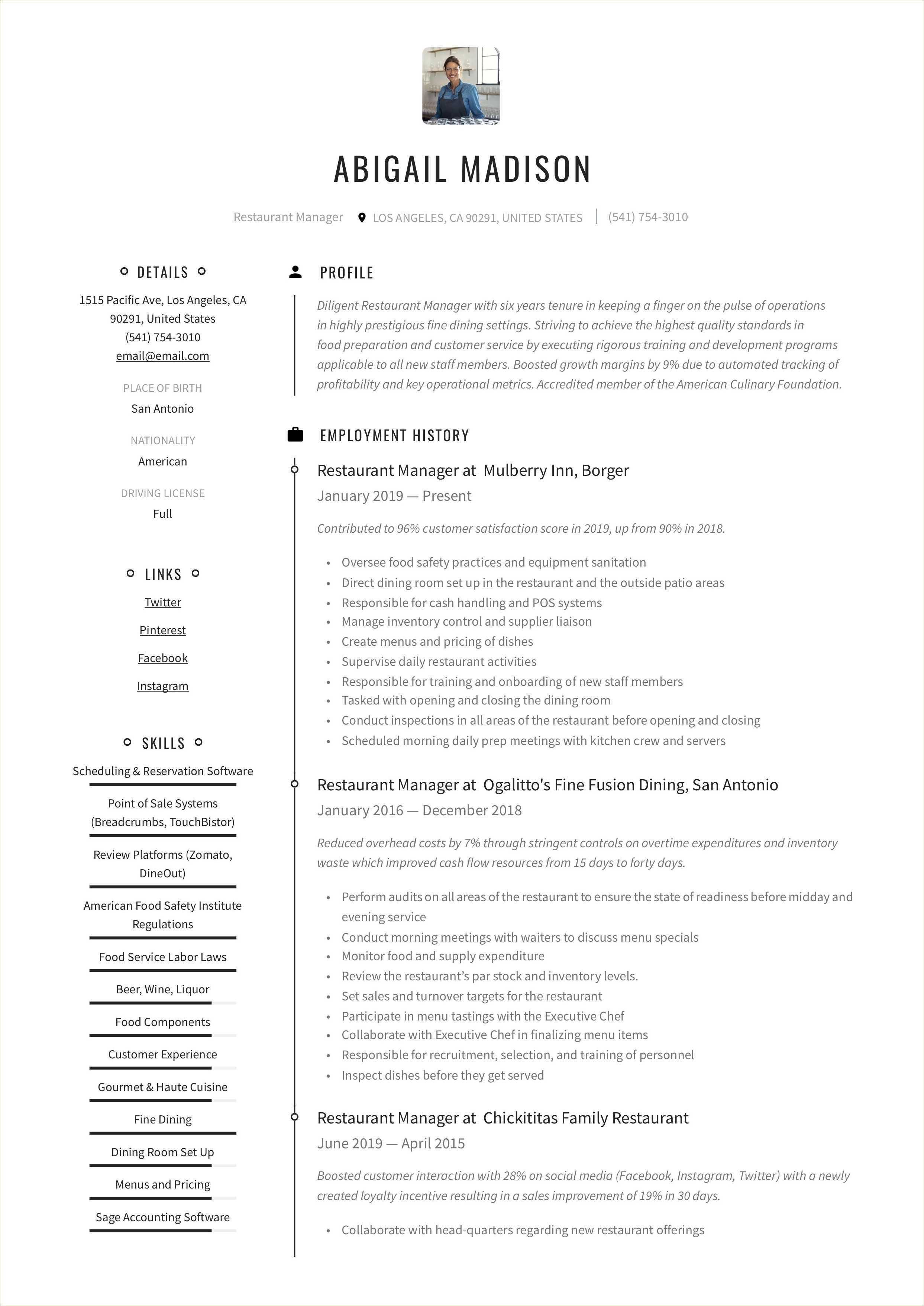 Guest House Manager Resume Samples - Resume Example Gallery