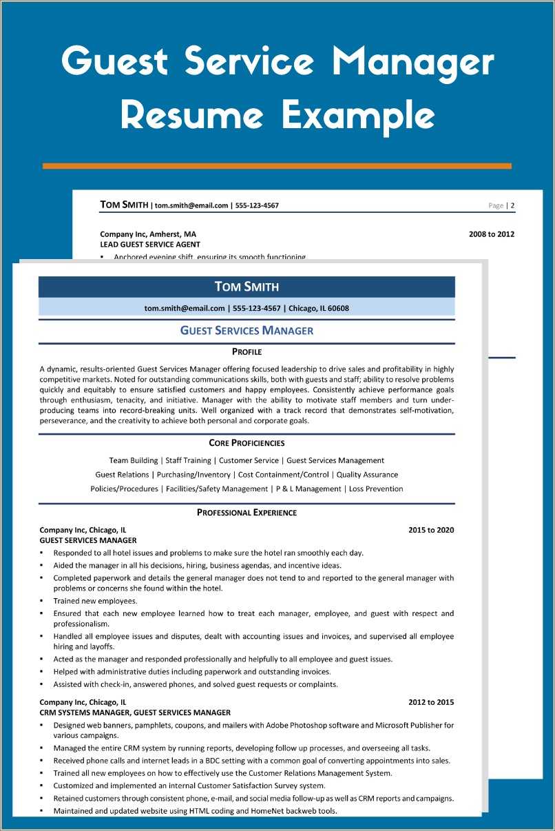 Guest Services Manager Resume Sample Resume Example Gallery