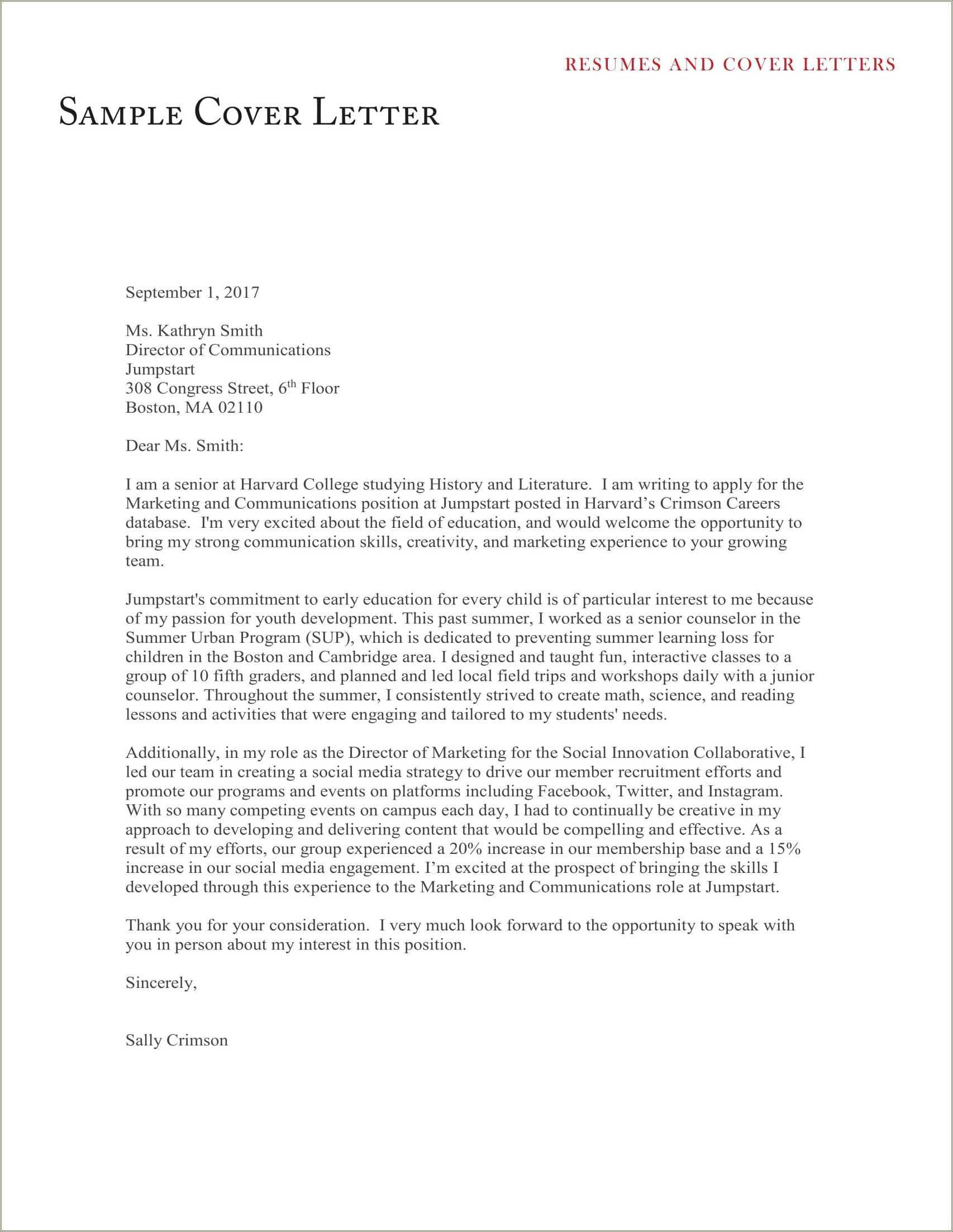 Harvard Resume Cover Letter Examples - Resume Example Gallery