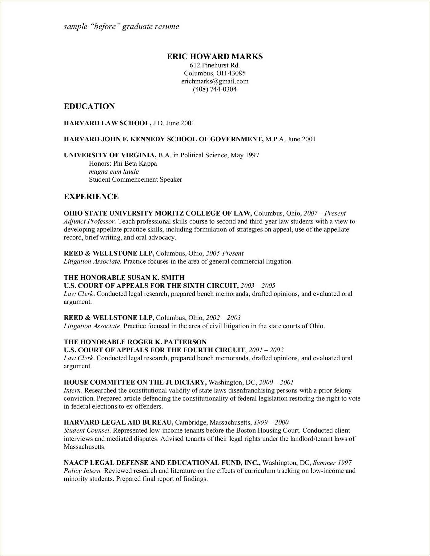 Harvard Law School Sample Resumes Resume Example Gallery