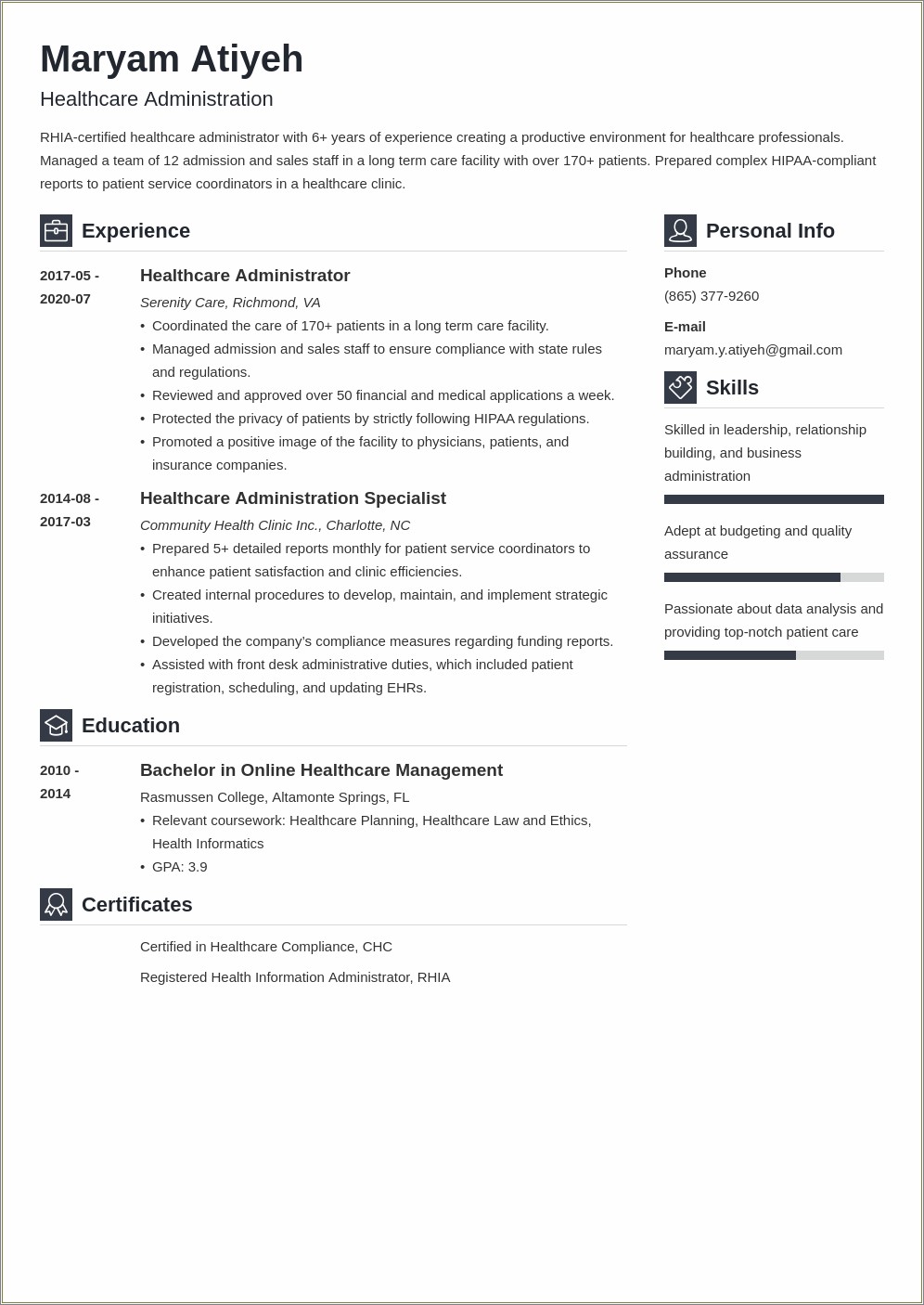 Health Care Administration Resume Example - Resume Example Gallery