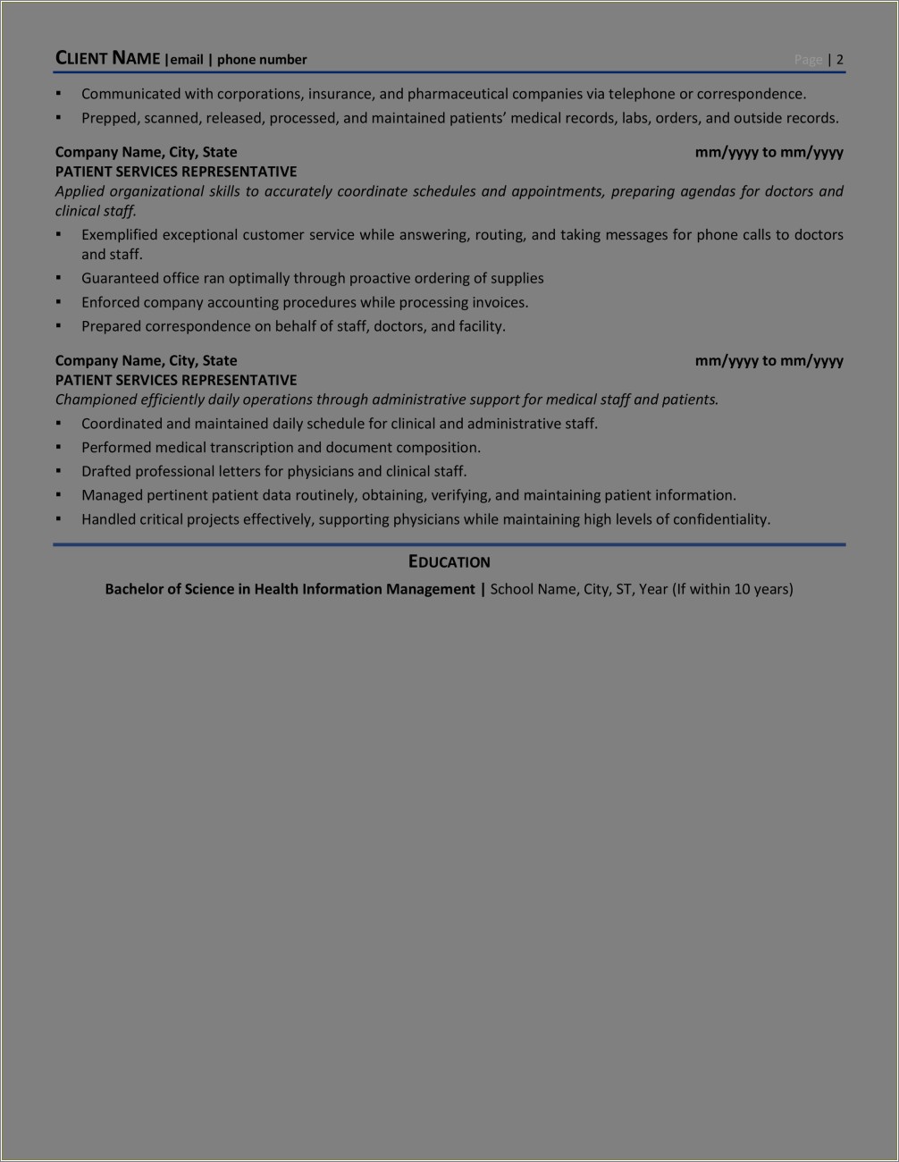 Health Information Specialist Resume Examples - Resume Example Gallery