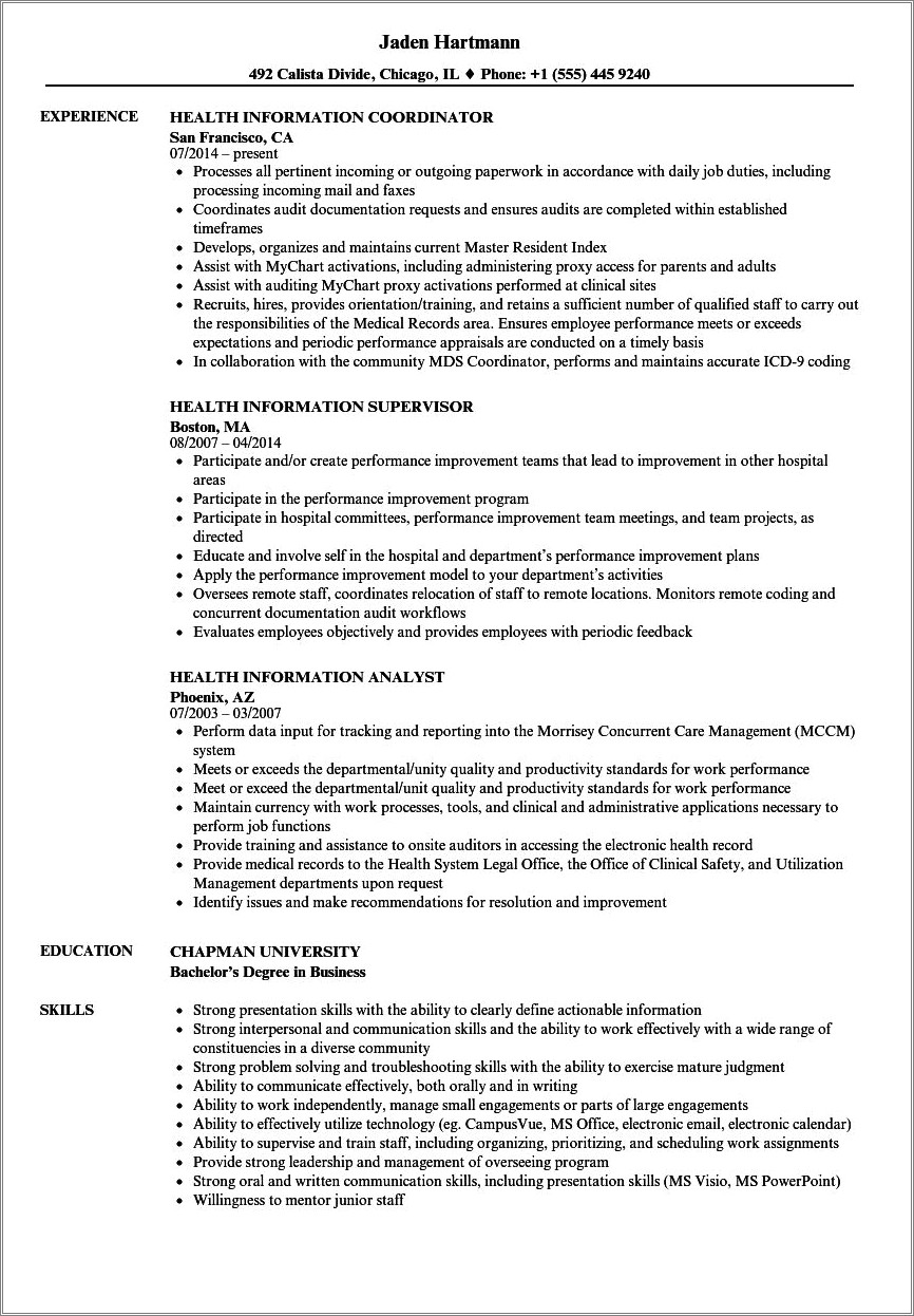 Health Information Technology Resume Objectives - Resume Example Gallery