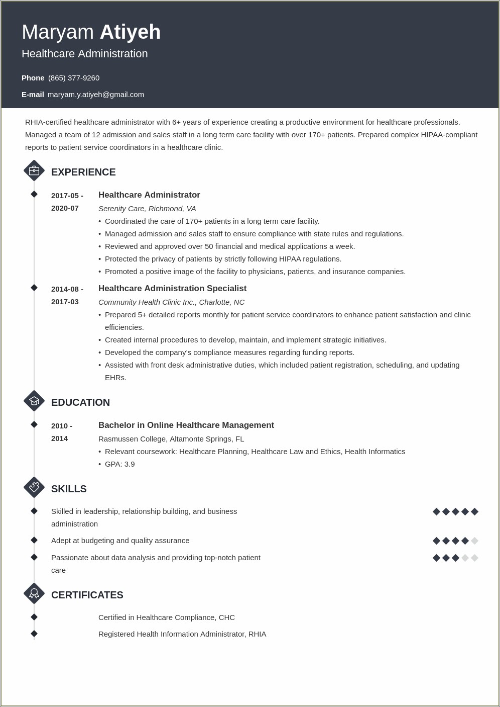 Healthcare Administration Resume Summary Examples - Resume Example Gallery