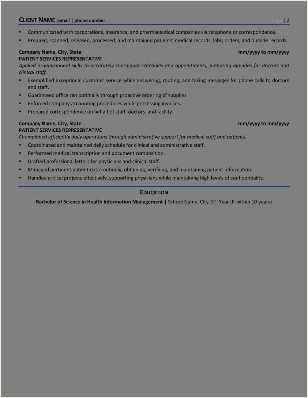 Healthcare Customer Service Representative Resume Sample Resume Example Gallery