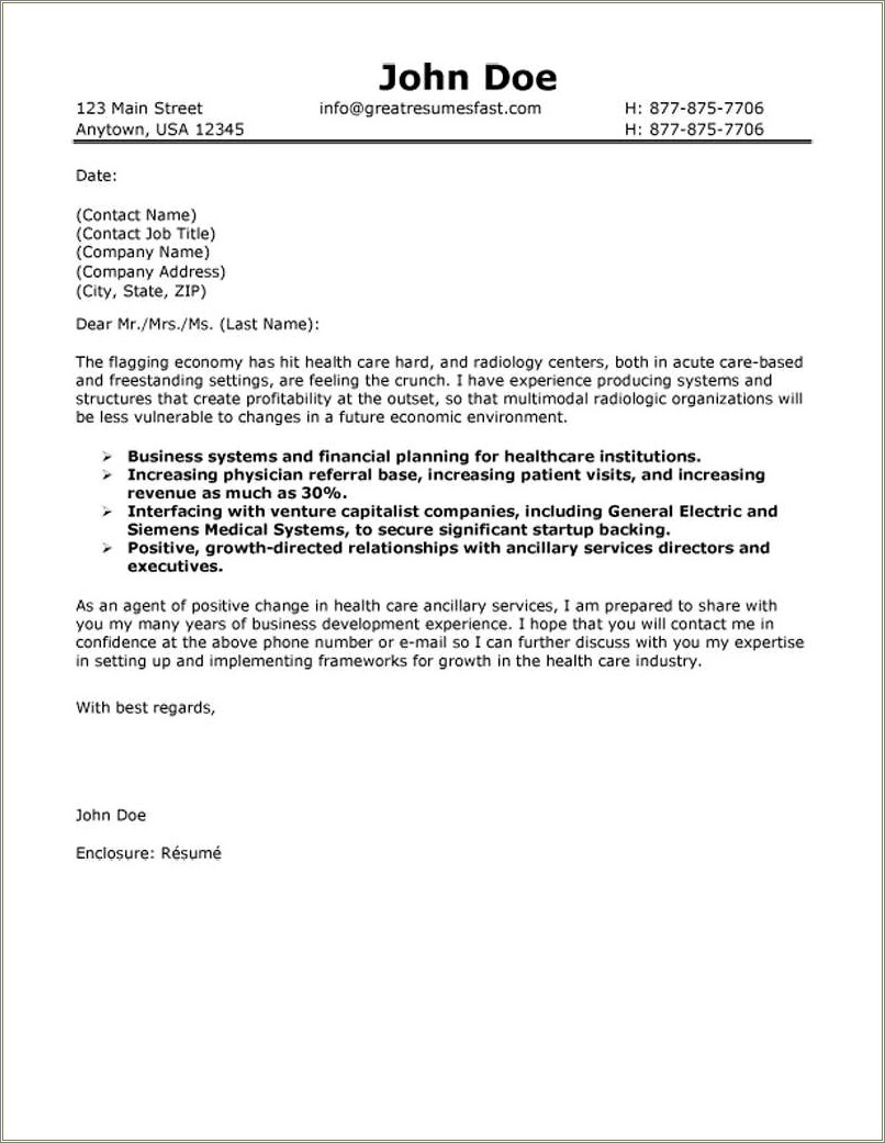 Resume Cover Letter Example For Healthcare - Resume Example Gallery