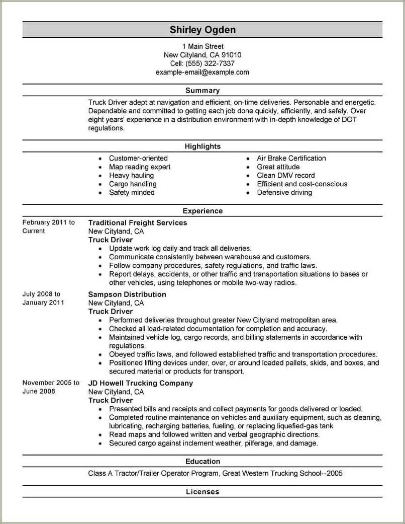 Heavy Vehicle Driver Resume Sample - Resume Example Gallery