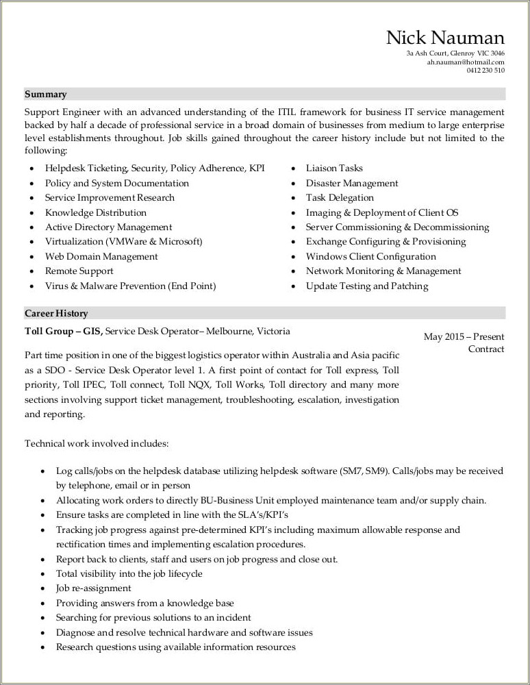 Help Desk Resume Sample No Experience - Resume Example Gallery