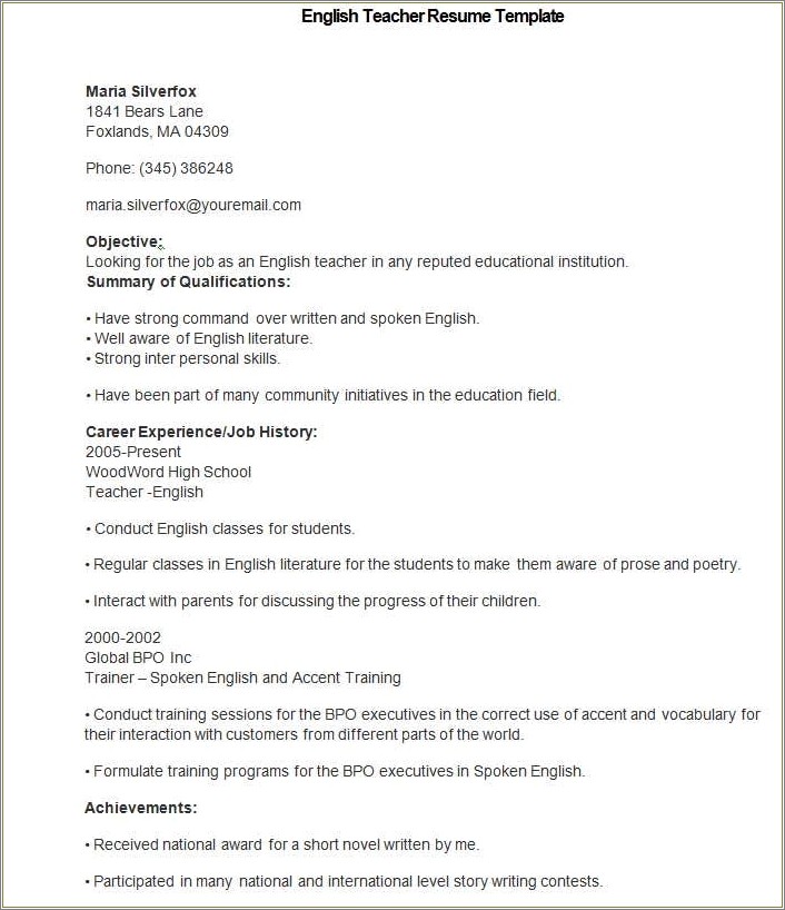 Job Description For High School English Teacher