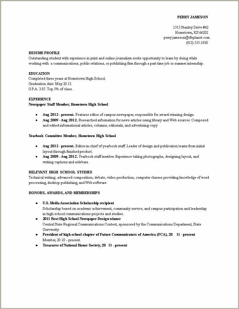 High School Student First Job Resume Google Docs - Resume Example Gallery