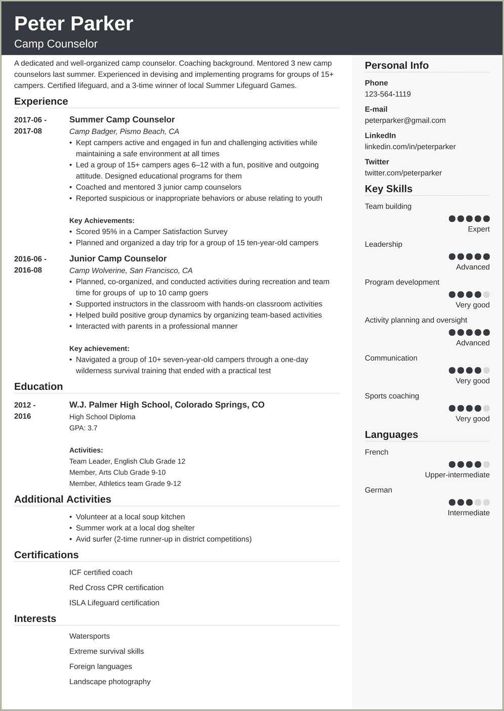 high-school-sumer-camp-coordinator-resume-sample-resume-example-gallery