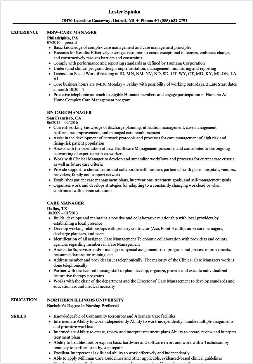 Home Health Case Manager Resume Sample - Resume Example Gallery