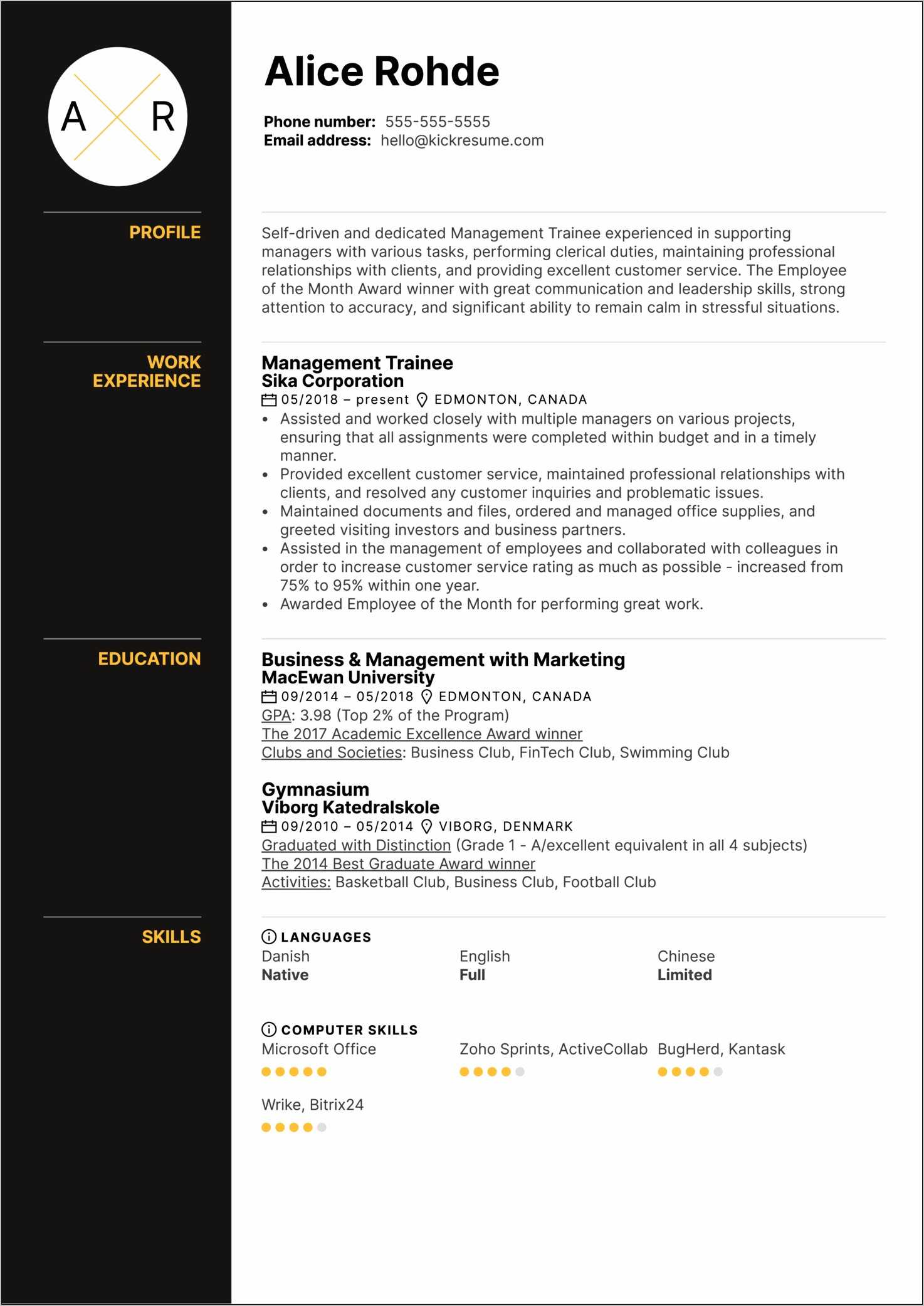 Hotel Management Trainee Resume Samples - Resume Example Gallery